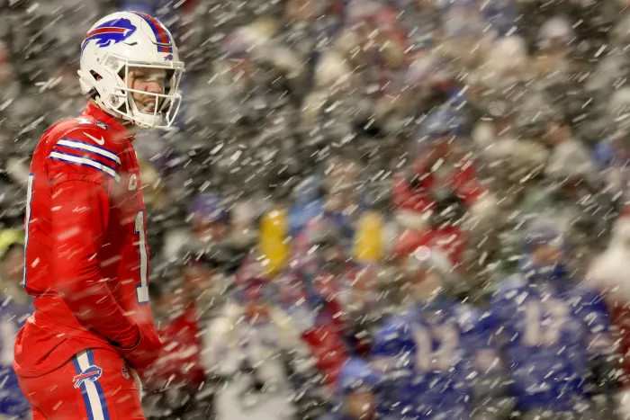 Bills QB Josh Allen in the snow.